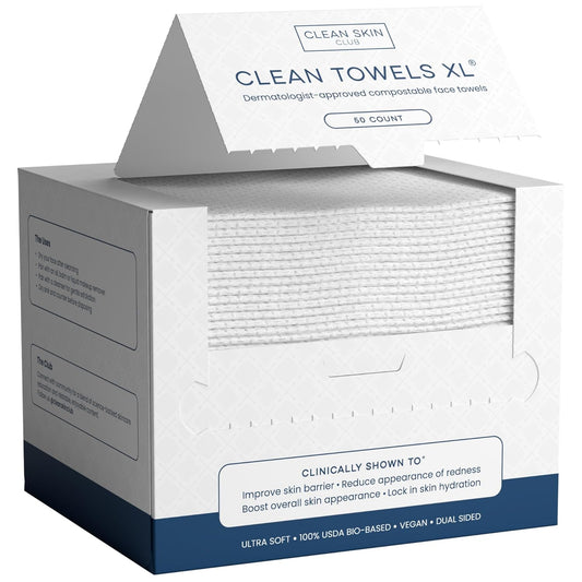 Clean Towels XL™, 100% USDA Biobased Face Towel, Disposable Face Towelette, Eczema Association Accepted, Makeup Remover Dry Wipes, Ultra Soft, 50 Ct, 1 Pack