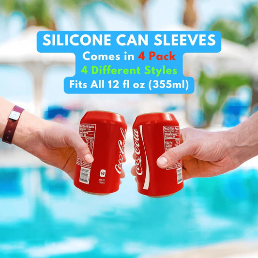Can Covers That Look like Soda, Silicone Sleeves for Cans, Can Wraps, Fits All 12FL OZ 355Ml (Mixed, 4 Pack)