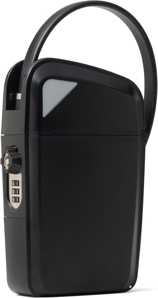 Portable Indoor/Outdoor Lock Box Safe with Key and Combination Access (Compact, Black)