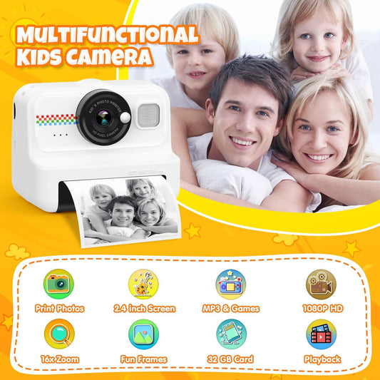Camara Fotos Infantil Instantanea, HD/1080P Cámara Instantánea Para Niños Con Tarjeta De 32G Y Papel De Impresión, Camara Fotos Infantil Divertidos Regalos De Juguete Para Niños De 3 a 12 Años