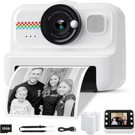 Camara Fotos Infantil Instantanea, HD/1080P Cámara Instantánea Para Niños Con Tarjeta De 32G Y Papel De Impresión, Camara Fotos Infantil Divertidos Regalos De Juguete Para Niños De 3 a 12 Años