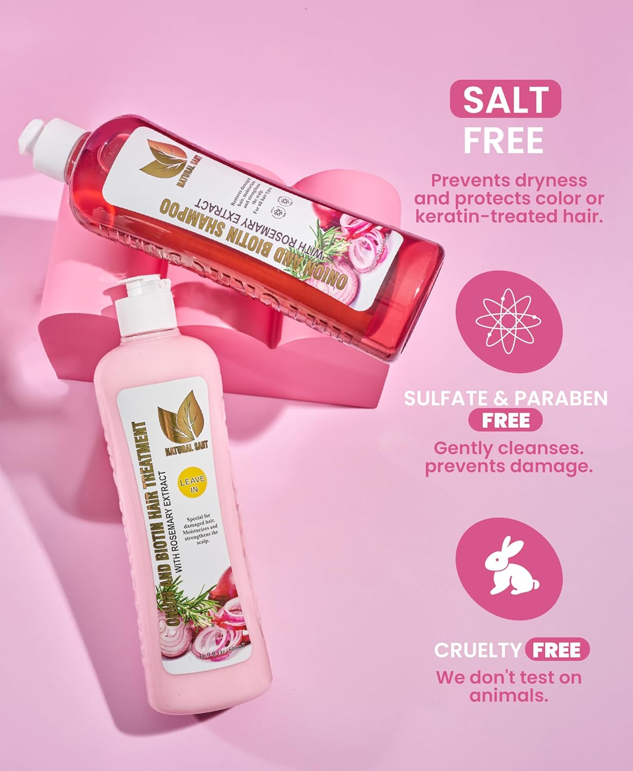 Onion Biotin and Rosemary Shampoo & Treatment Set for Stronger, Thicker and Longer Hair - Soft and Shine, Hair Loss and Thinning Hair, Growth Shampoo, Paraben Free, Silicone Free