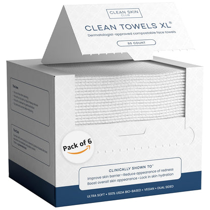 Clean Towels XL™, 100% USDA Biobased Face Towel, Disposable Face Towelette, Eczema Association Accepted, Makeup Remover Dry Wipes, Ultra Soft, 50 Ct, 1 Pack