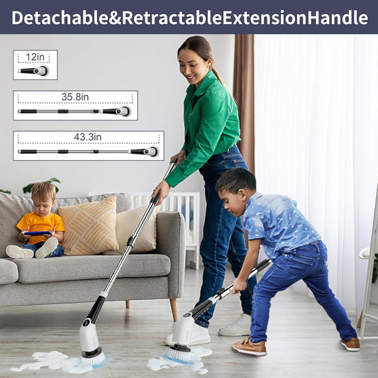 UltraSpin Pro™ Cordless Electric Scrubber – 3-Speed Voice-Prompt Cleaning Brush with 8 Interchangeable Heads & Telescopic Handle